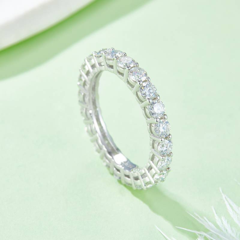 Round body lined ring S925 silver plated platinum moissanite diamond women's ring 2.4 carats D-grade
